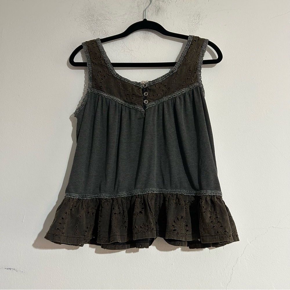 POL Eyelet Trimmed Mixed Media Tank Top Medium Grunge Indie Boho Whimsigoth